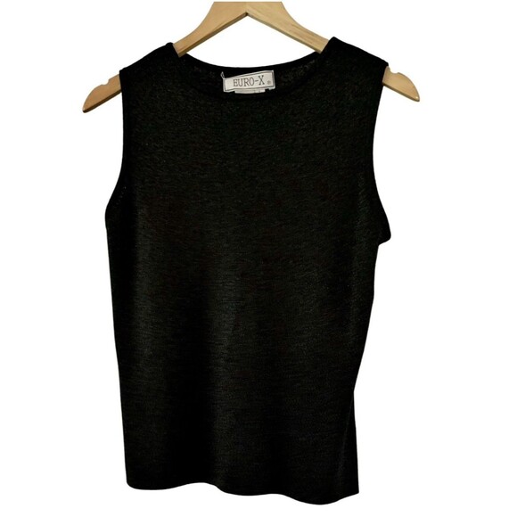 Euro X Vintage Silk Blend Black Metallic Sleeveless Top Shirt Women’s Large New - Picture 1 of 8